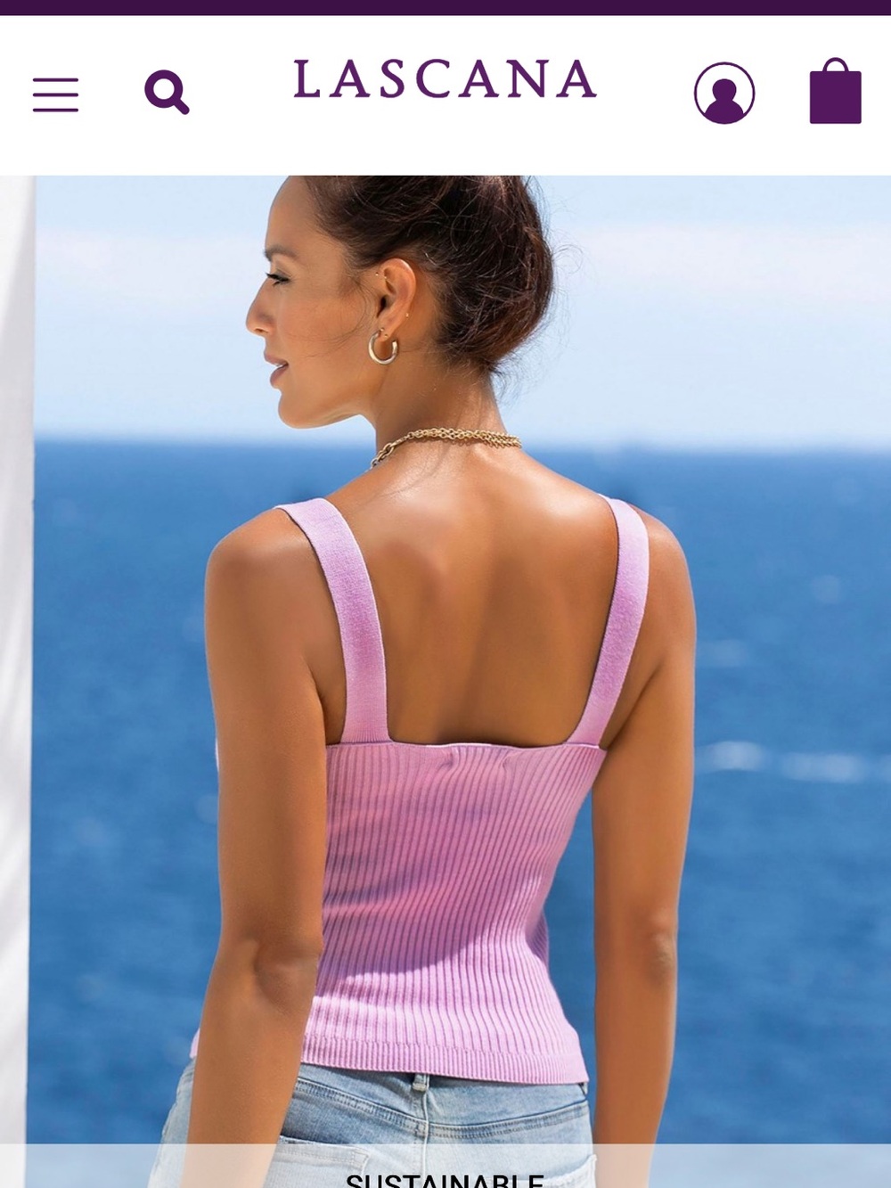 Lascana lavender Ribbed Knit Tank with Wide Straps